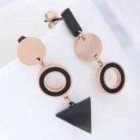 Titanium Steel Asymmetric Earrings, with Acrylic, rose gold color plated, for woman  