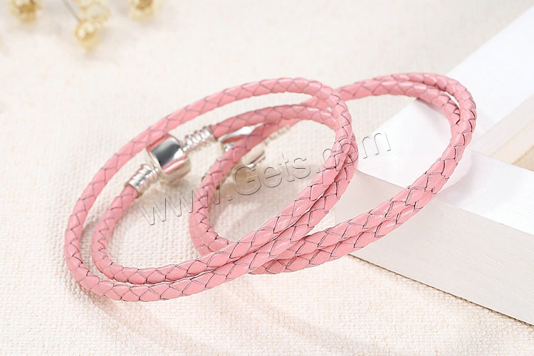PU Leather European Bracelet Chain, PU Leather Cord, with 925 Sterling Silver, different length for choice, more colors for choice, 3mm, Sold By Strand