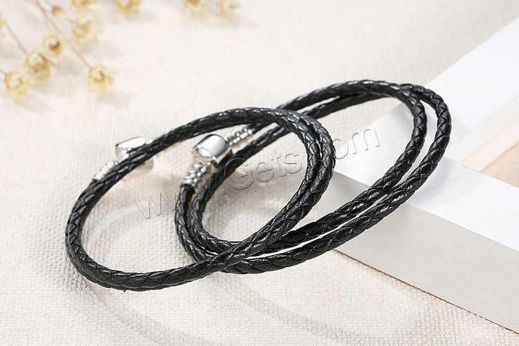 La chaîne de bracelet European en cuir , Cordon PU, avec Argent sterling 925, longueur différente pour le choix, plus de couleurs à choisir, 3mm, Vendu par brin