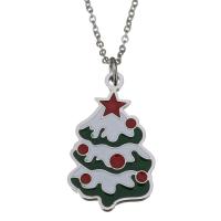 Stainless Steel Jewelry Necklace, with 2Inch extender chain, Christmas Tree, oval chain & for woman & enamel, original color 1.5mm Approx 18 Inch 