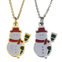 Stainless Steel Jewelry Necklace, with White Shell, with 2Inch extender chain, Snowman, plated, oval chain & for woman & enamel 1.5mm Approx 18 Inch 