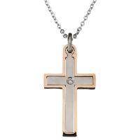 Stainless Steel Jewelry Necklace, with 2Inch extender chain, Cross, plated, Unisex & oval chain & with rhinestone 1mm Approx 18 Inch 