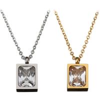 Stainless Steel Jewelry Necklace, with Crystal, with 2Inch extender chain, Rectangle, plated, Unisex & oval chain & faceted 1mm Approx 18 Inch 