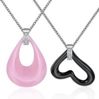 Stainless Steel Jewelry Necklace, with Porcelain, with 2.36inch extender chain, oval chain & for woman & with rhinestone, 17mm, 19mm Approx 18.1 Inch 