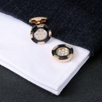 Brass Cufflinks, real rose gold plated, for man & enamel & with rhinestone 