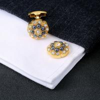 Brass Cufflinks, with Plastic Pearl, gold color plated, for man & with rhinestone 