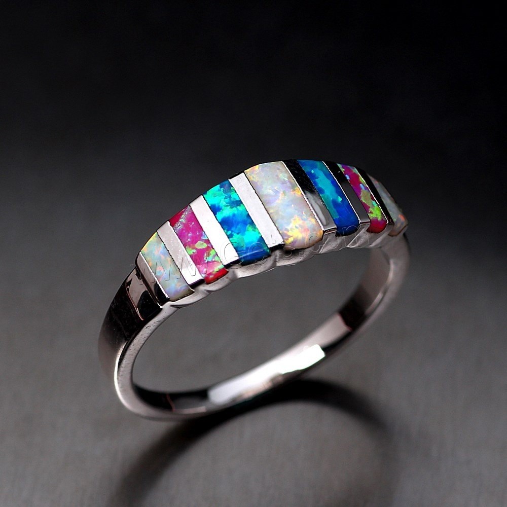Zinc Alloy Finger Ring, with Opal, silver color plated, different size for choice & for woman, Sold By PC