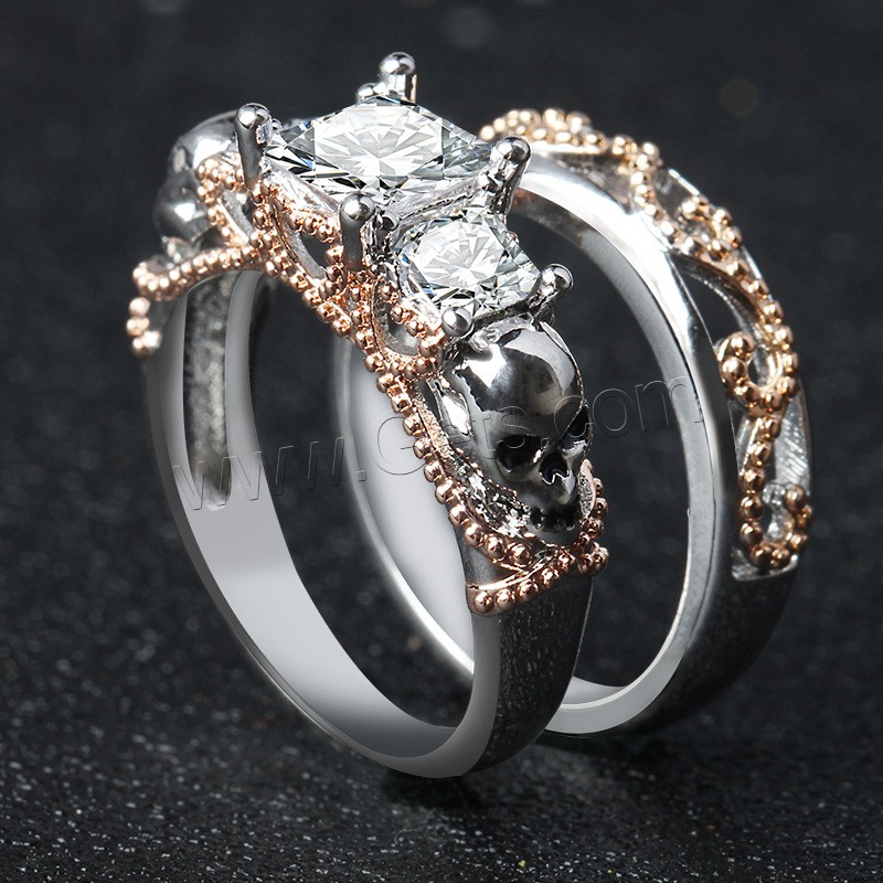 Brass Ring Set, plated, different size for choice & for woman & with cubic zirconia, 2PCs/Set, Sold By Set
