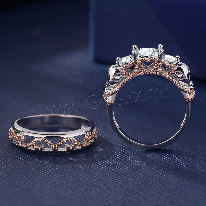Brass Ring Set, plated, different size for choice & for woman & with cubic zirconia, 2PCs/Set, Sold By Set