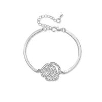 Zinc Alloy Rhinestone Bracelets, with 5cm extender chain, Flower, silver color plated, for woman & with rhinestone, 25mm, Inner Approx 50mm Approx 4.7 Inch 