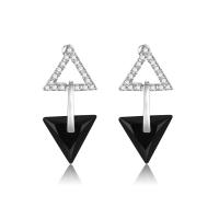 Rhinestone Brass Drop Earring, Triangle, silver color plated, for woman & enamel & with rhinestone 