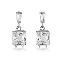 Cubic Zircon Brass Earring, silver color plated, for woman & with cubic zirconia 