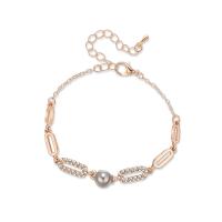 Zinc Alloy Bracelet, with ABS Plastic Pearl, with 55mm extender chain, gold color plated, oval chain & for woman & with rhinestone, 11mm, Inner Approx 50mm Approx 6.3 Inch 