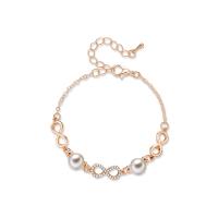 Zinc Alloy Bracelet, with ABS Plastic Pearl, with 55mm extender chain, gold color plated, oval chain & for woman & with rhinestone, 11mm,8mm, Inner Approx 50mm Approx 5.9 Inch 