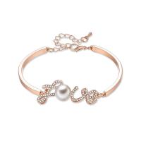 Zinc Alloy Bracelet, with ABS Plastic Pearl, with 55mm extender chain, gold color plated, oval chain & for woman & with rhinestone, 40mm, Inner Approx 55mm Approx 5.1 Inch 