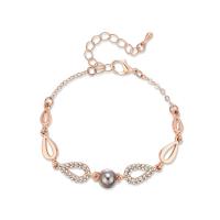 Zinc Alloy Bracelet, with ABS Plastic Pearl, with 55mm extender chain, gold color plated, oval chain & for woman & with rhinestone, 8mm,15mm, Inner Approx 50mm Approx 5.9 Inch 