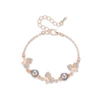 Zinc Alloy Bracelet, with ABS Plastic Pearl, with 6cm extender chain, Butterfly, gold color plated, oval chain & for woman & with rhinestone, 8mm,11mm, Inner Approx 47mm Approx 5.9 Inch 