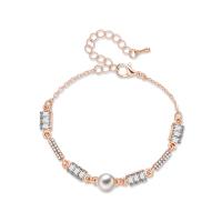 alliage de zinc bracelet, avec Plastique ABS perle, avec 55mm chaînes de rallonge, Placage de couleur d'or, chaîne ovale & pour femme & avec strass, 8mm,10mm, Diamètre inté Environ 50mm Environ 6.3 pouce, Vendu par brin