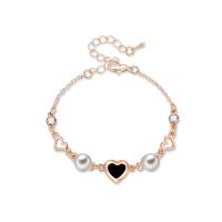 Zinc Alloy Bracelet, with ABS Plastic Pearl, with 55mm extender chain, Heart, gold color plated, oval chain & for woman & enamel & with rhinestone, 12mm,8mm, Inner Approx 50mm Approx 5.9 Inch 