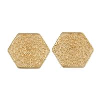 Brass Cabochon, Hexagon, real gold plated 