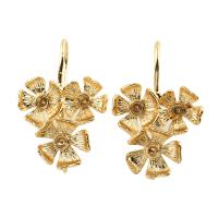 Brass Earring Drop Component, Flower, real gold plated Approx 1mm 