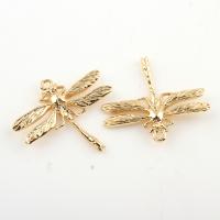 Animal Brass Pendants, Dragonfly, real gold plated Approx 1.5mm 