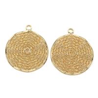 Brass Jewelry Pendants, Flat Round, real gold plated Approx 1.5mm 