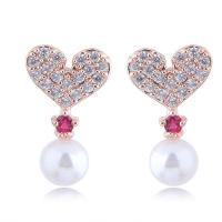 Cubic Zircon Brass Earring, with ABS Plastic Pearl, Heart, plated, for woman & with cubic zirconia 
