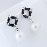 Cubic Zircon Brass Earring, Square, platinum plated, for woman & with cubic zirconia 
