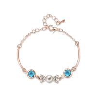 Zinc Alloy Rhinestone Bracelets, with ABS Plastic Pearl, with 55mm extender chain, gold color plated, oval chain & for woman & with rhinestone, 20mm,9mm, Inner Approx 50mm Approx 6.3 Inch 