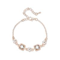 Zinc Alloy Rhinestone Bracelets, with ABS Plastic Pearl, with 55mm extender chain, gold color plated, oval chain & for woman & with rhinestone, 8mm,12mm, Inner Approx 46mm Approx 5.7 Inch 