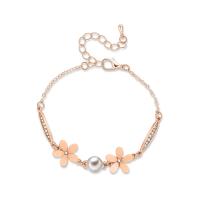 Zinc Alloy Rhinestone Bracelets, with ABS Plastic Pearl, with 55mm extender chain, Flower, gold color plated, oval chain & for woman & with rhinestone, 8mm,14mm,20mm, Inner Approx 50mm Approx 6.3 Inch 