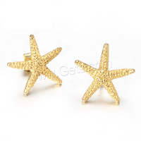 Titanium Steel Stud Earring, Starfish, gold color plated, for woman, 14.7mm 