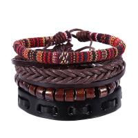 PU Leather Bracelet Set, with Linen & Wood, handmade, Unisex & adjustable &  Approx 7 Inch 