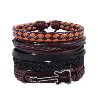 PU Leather Bracelet Set, with Waxed Nylon Cord & Zinc Alloy, Guitar, antique silver color plated, multilayer & Unisex & adjustable Approx 7 Inch 