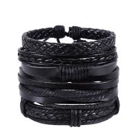 PU Leather Bracelet Set, with Linen, handmade, multilayer & Unisex & adjustable Approx 7 Inch 
