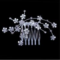 Bridal Decorative Hair Comb, Brass, Flower, silver color plated, wedding gift & with rhinestone, 110mm 