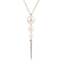 Zinc Alloy Sweater Chain Necklace, with ABS Plastic Pearl, gold color plated, Unisex & twist oval chain, white, 20-40mm,100mm Approx 25.5 Inch 