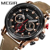 MEGIR® Men Jewelry Watch, Leather, with Glass & Stainless Steel, Chinese movement, plated, Life water resistant & for man 46mm Approx 8.6 Inch 