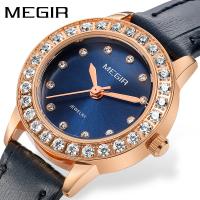 MEGIR® Women Jewelry Watch, Brass, with Leather & Glass, Japanese movement, plated, for woman & with rhinestone 26mm Approx 7 Inch 