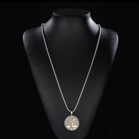 Stainless Steel Sweater Chain Necklace, Flat Round, Double Layer & box chain & for woman & hollow & frosted Approx 23.62 Inch 
