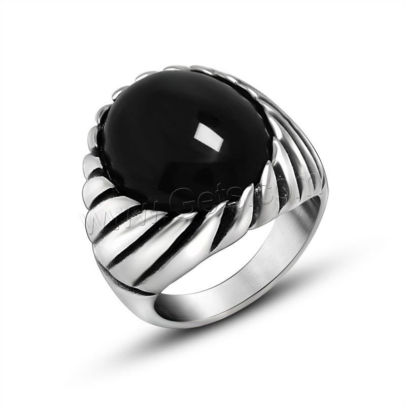 Titanium Steel Finger Ring, with Agate, Unisex & different size for choice & blacken, more colors for choice, Sold By PC