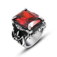 Titanium Steel Finger Ring, Unisex & with cubic zirconia & blacken, red 