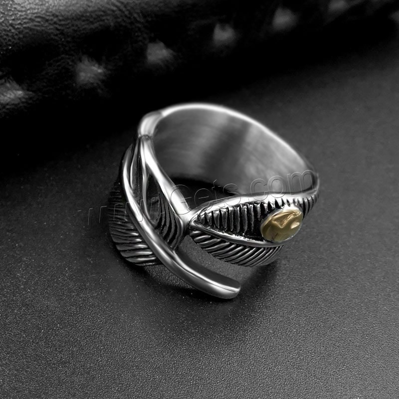 Anillo de dedo de acero Titanium de, Partículas de acero, Pluma, unisexo & diverso tamaño para la opción & ennegrezca, Vendido por UD