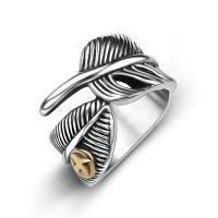 Titanium Steel Finger Ring, Feather, Unisex & blacken 
