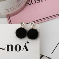 Zinc Alloy Drop Earring, with Plush, stainless steel post pin, plated, with fluffy ball & for woman 