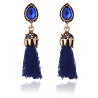 Zinc Alloy Tassel Earring, with Cotton Thread, stainless steel post pin, gold color plated, for woman & with cubic zirconia 