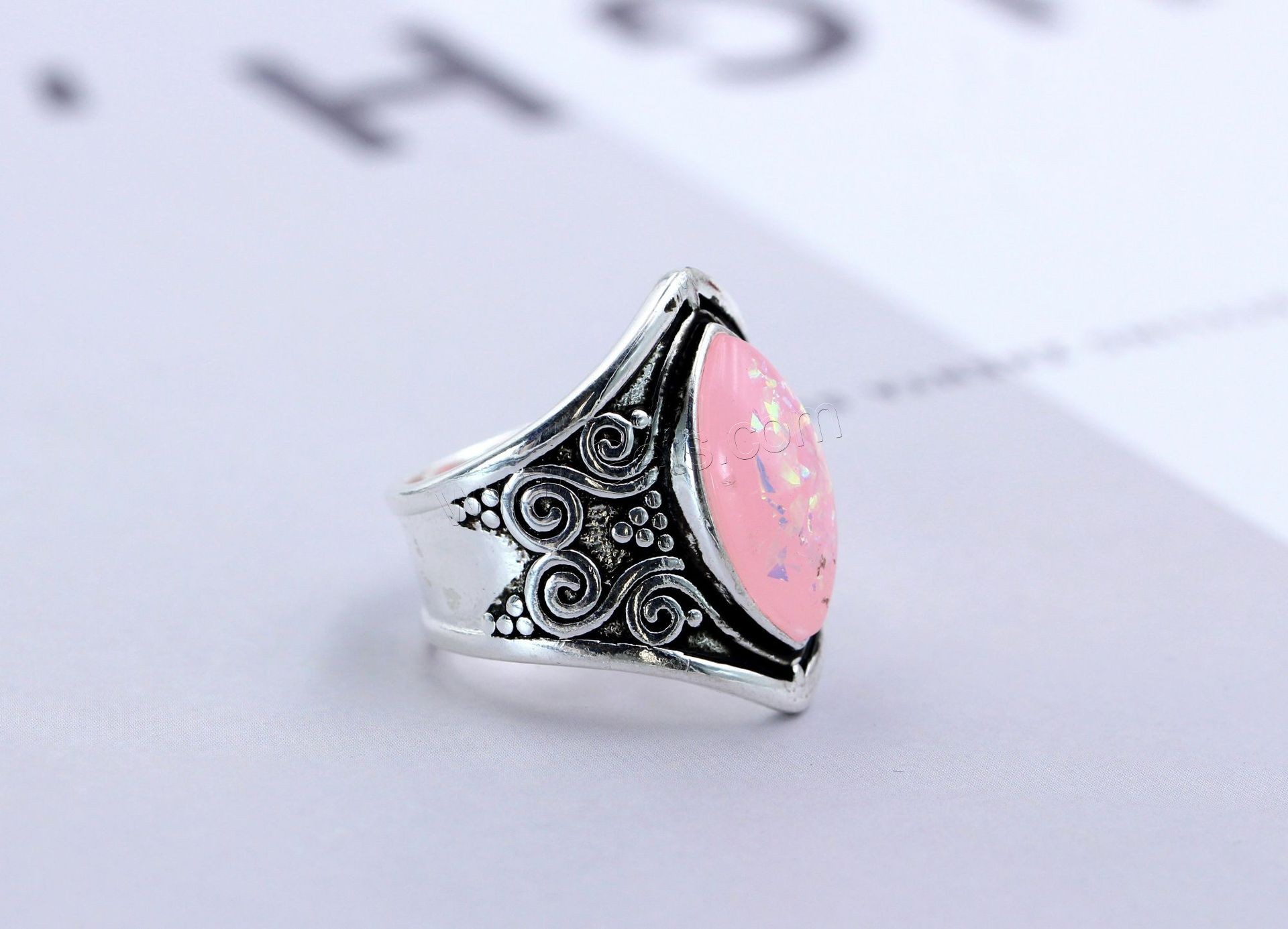 Brass Finger Ring, with Opal, antique silver color plated, different size for choice & for woman, more colors for choice, Sold By PC