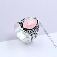 Brass Finger Ring, with Opal, antique silver color plated & for woman 