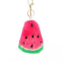 Zinc Alloy Key Chain, with Faux Rabbit Hair, Watermelon, gold color plated, for woman, red 